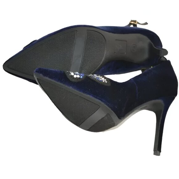 Edelman Sapphire Dark Navy Blue Butterfly Beaded Velvet Holiday Pumps Heels 7.5 - Picture 9 of 9